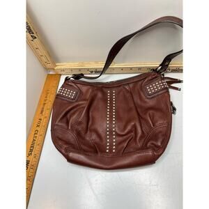 B Makowsky Handbag Women's Brown Pebbled Leather Studs Tassel Shoulder Hobo Bag